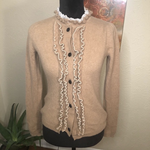 Vintage Sweaters - Bokhee Cashmere Ruffle & Lace Cardigan Sweater